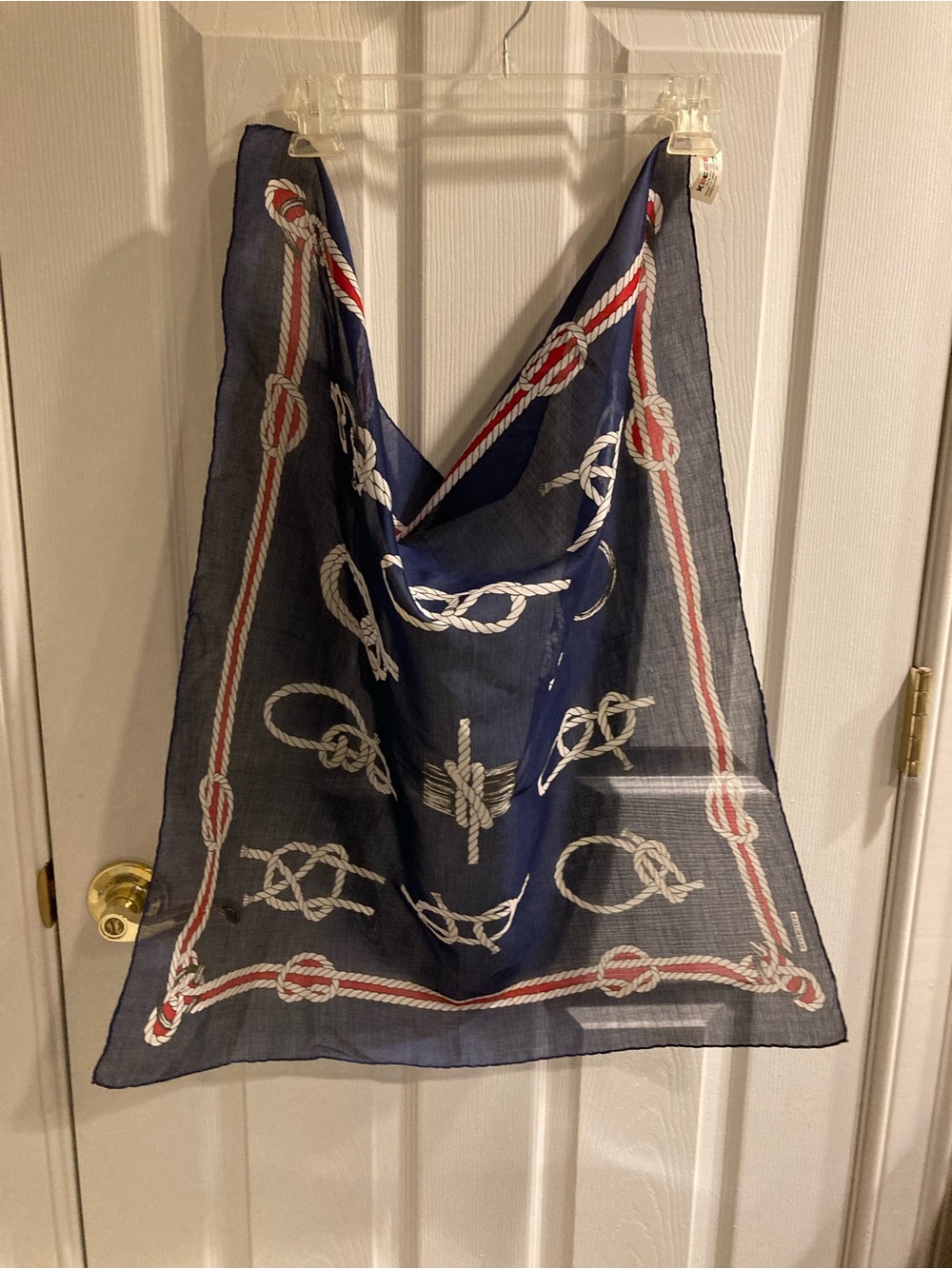Navy Rope-Print Lightweight Cotton Nautical Scarf with Red and White Accents
